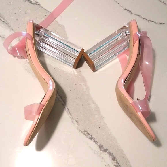 Pink Cape Robbin Clear Chunky Block High Heels for Women - Picture 2 of 5